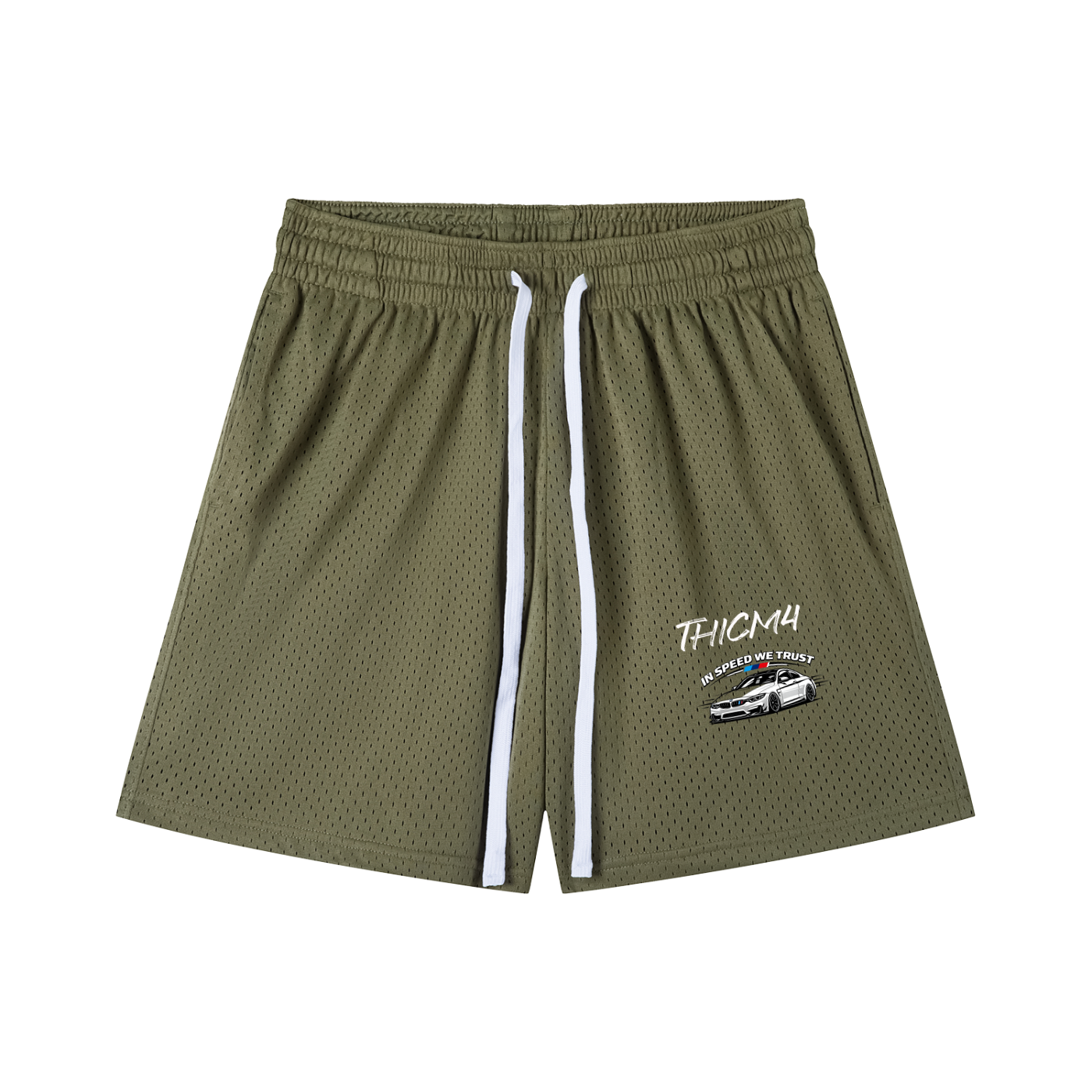 "In Speed We Trust" Mesh Drawstring Shorts