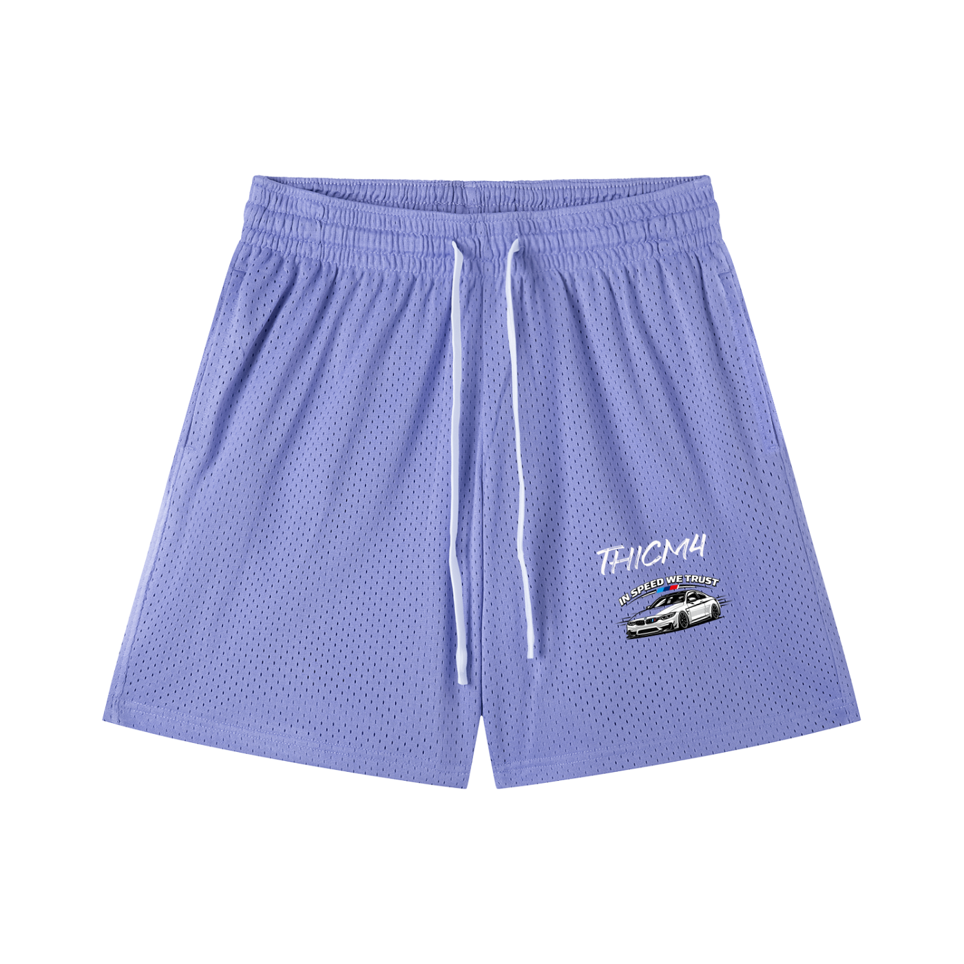 "In Speed We Trust" Mesh Drawstring Shorts