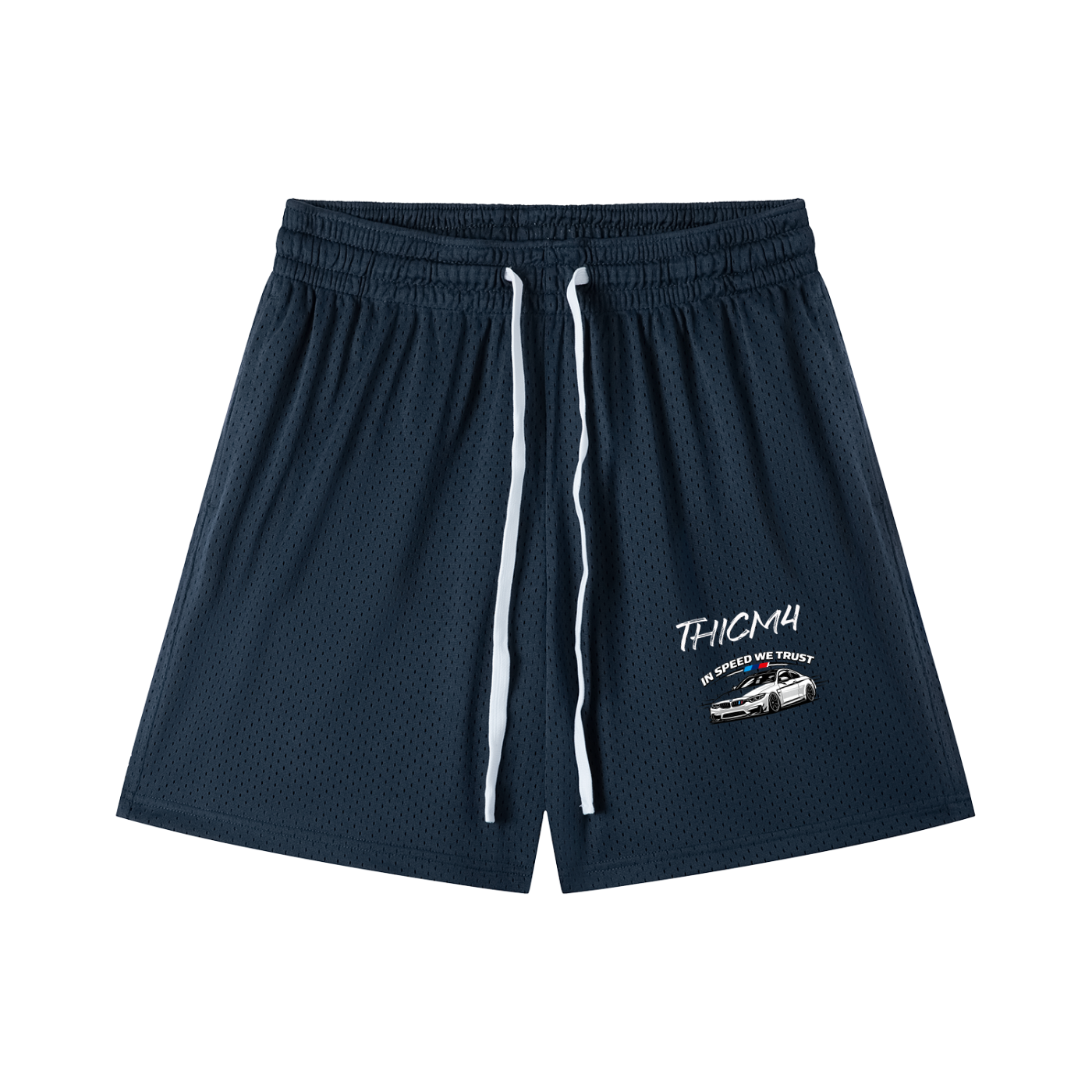 "In Speed We Trust" Mesh Drawstring Shorts