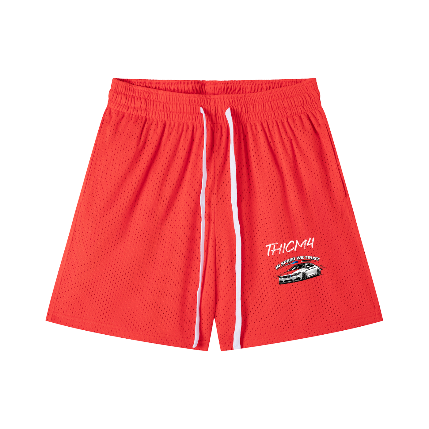 "In Speed We Trust" Mesh Drawstring Shorts