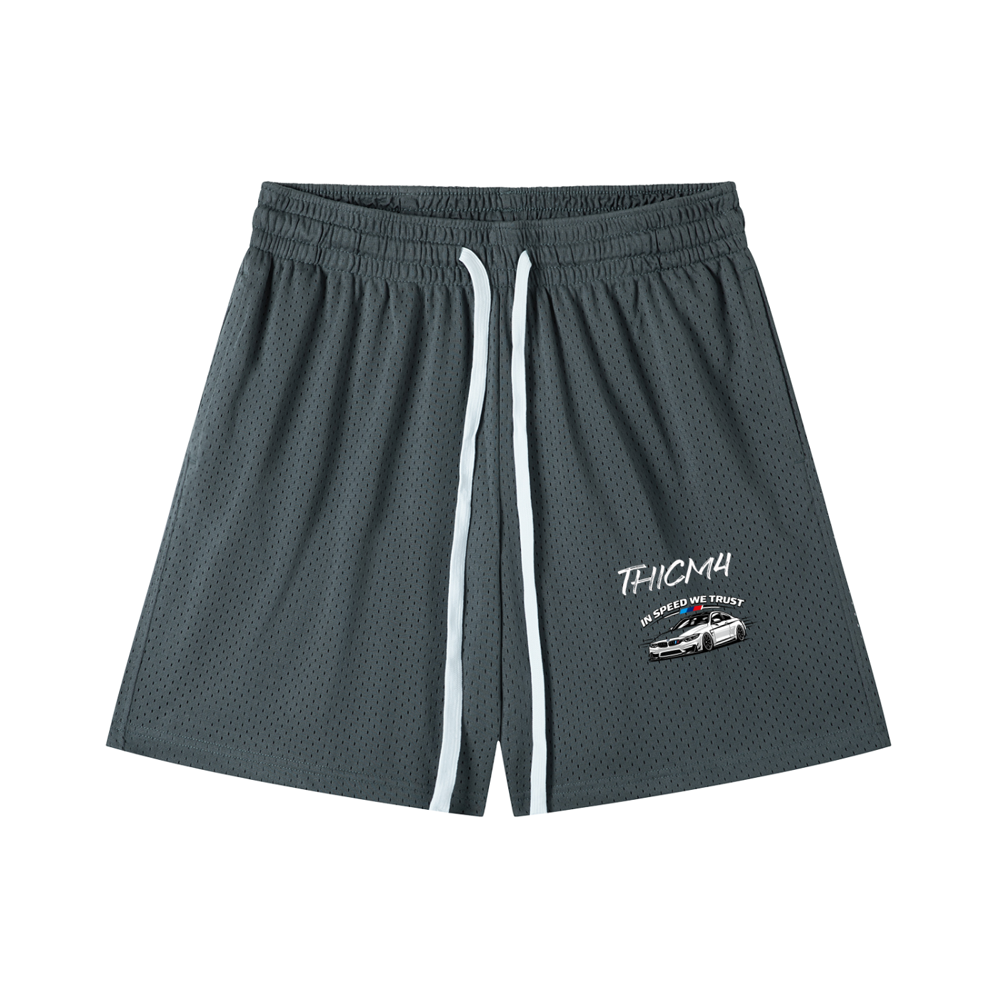 "In Speed We Trust" Mesh Drawstring Shorts