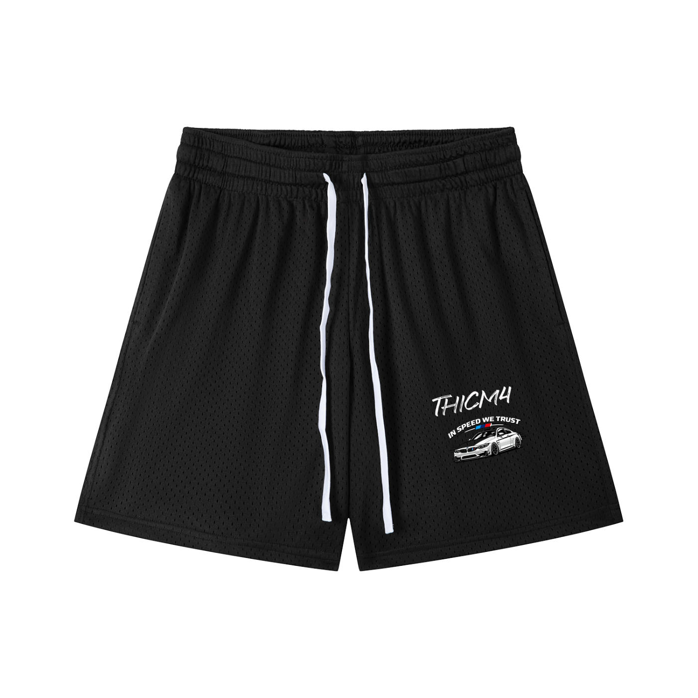 "In Speed We Trust" Mesh Drawstring Shorts