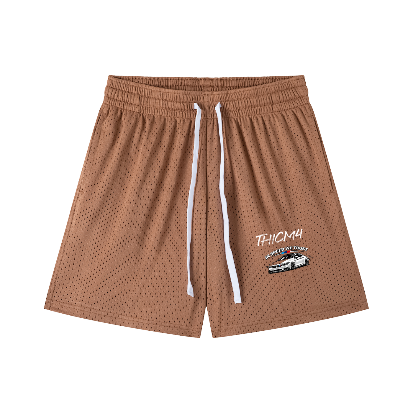 "In Speed We Trust" Mesh Drawstring Shorts